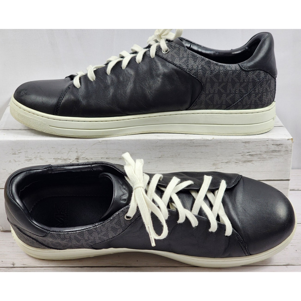 Michael Kors (MK) Black Leather, Lace Up, Low Top Men's Sneakers, Size 10.5M